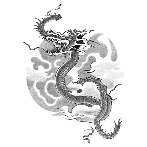 Dragon With Japanese Clouds