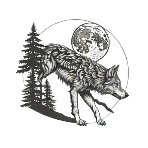 A Mystical Wolf Howling At The Moon In A Dense Forest Setting