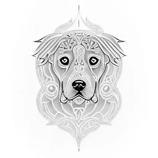 A Guitar Fretboard With Intricate Designs Forming The Outline Of A Dog's Face