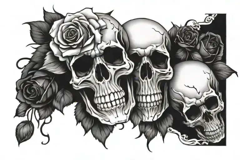Depression Skull With Roses Surrounded