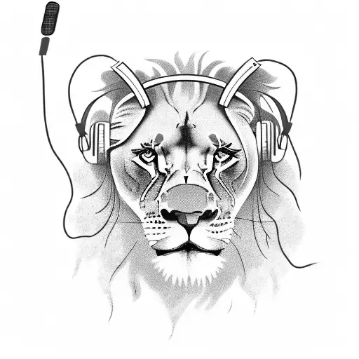 A Lion Wearing Headphones And Rapping Into A Vintage Microphone