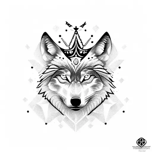 Traditional Wolf With Crown On Head