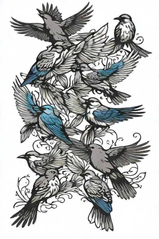 Flock Of Birds With One Blue Bird