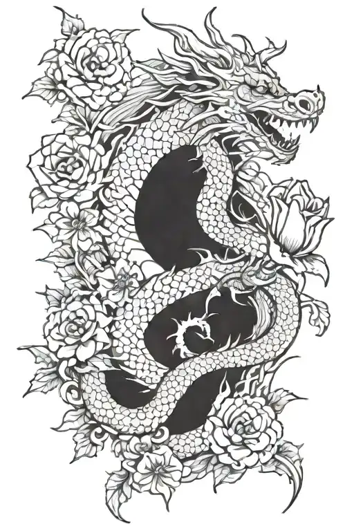 Dragon With Flowers