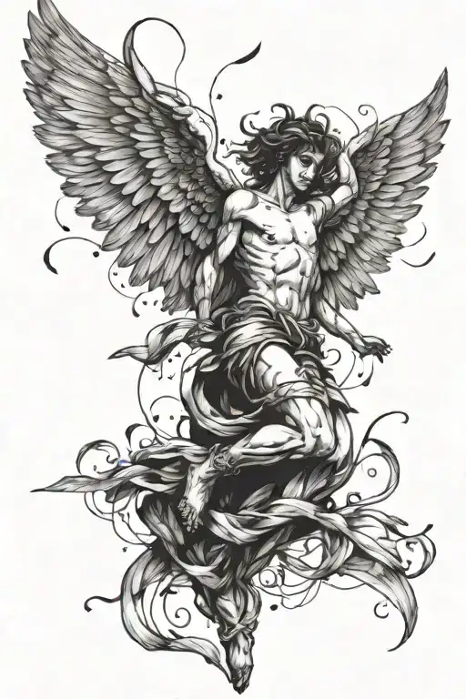 Icarus Angel Falling With Feathers