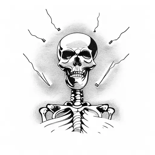 Blackwork Tattoo Of A Skeleton Creating Sparks While Welding
