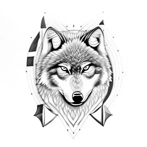 Fierce Wolf With 3 Arrows On Its Back With 4 Wolf Pups Following