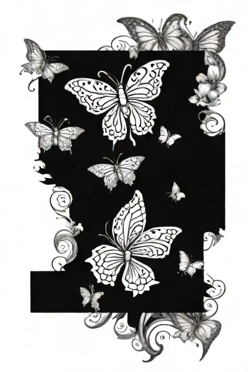 Black And Gray Back Tattoo Hawaiian Flowers And Butterflies