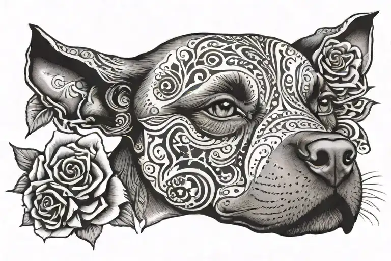 Pitbull Black Spots Day Of The Dead Skull