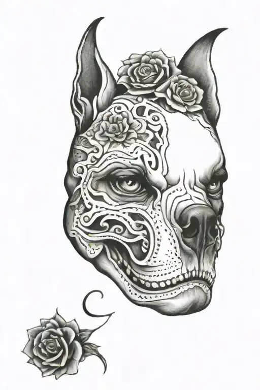 Pitbull Black Spots Day Of The Dead Skull