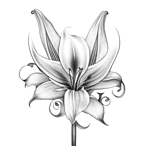 Two Lilium Flowers With A Black Line Behind Them