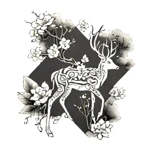 A Mystical Creature Combining A Deer And A Sakura Tree