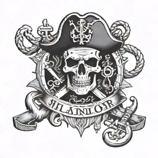 Tattoo Of A Marine Anchor With Pirate Skull With The Inscription Med