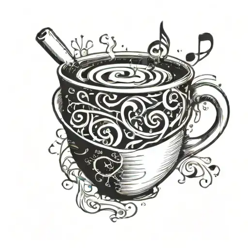A Symphony Of Musical Notes Swirling Around A Coffee Cup