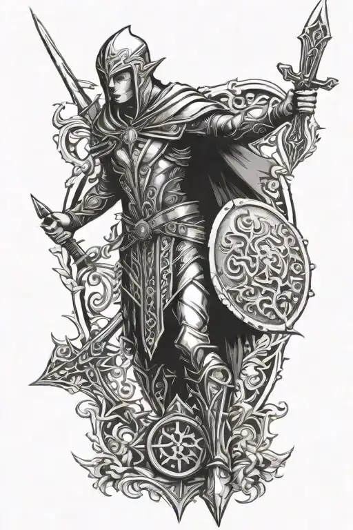 Elven Warrior With Shield And Sword