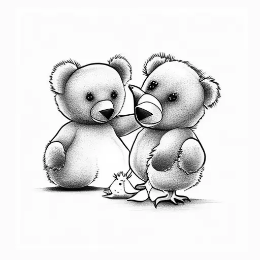 Teddy Bear And Chick Watching The Stars