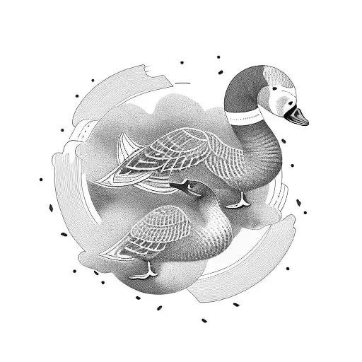 5 Goose Flying In Circle Beaks Touching