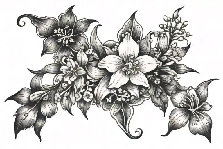 Daffodil And Lily Of Valley Symmetrical Pattern Forming The Shape