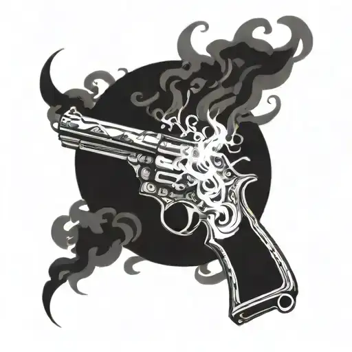 A Smoking Gun Surrounded By Swirling Smoke And Flames