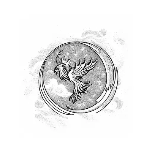 Phoenix With Moon And Waves