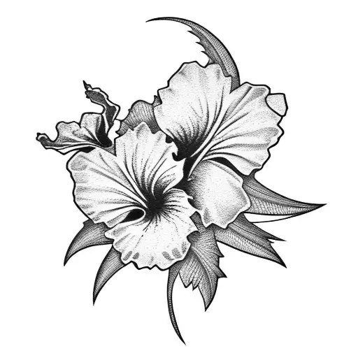 Hibiscus Flower And Palm Tree