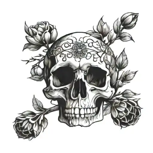 Skull With Blossoming Branches Growing From It The Path Of Life