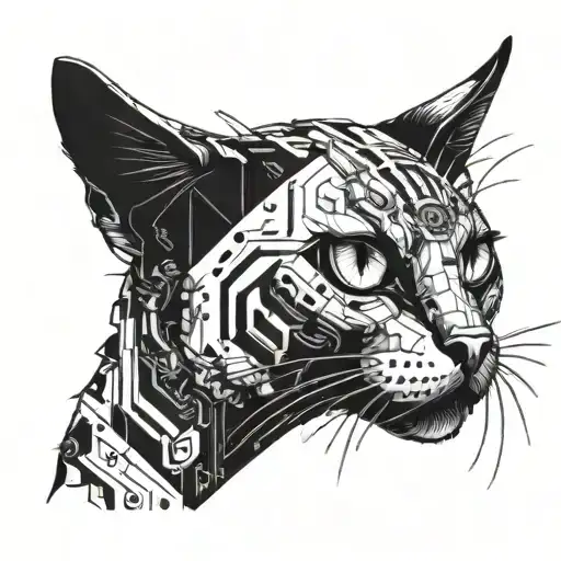 A Cat With Cybernetic Enhancements Inspired By Gaming Aesthetics
