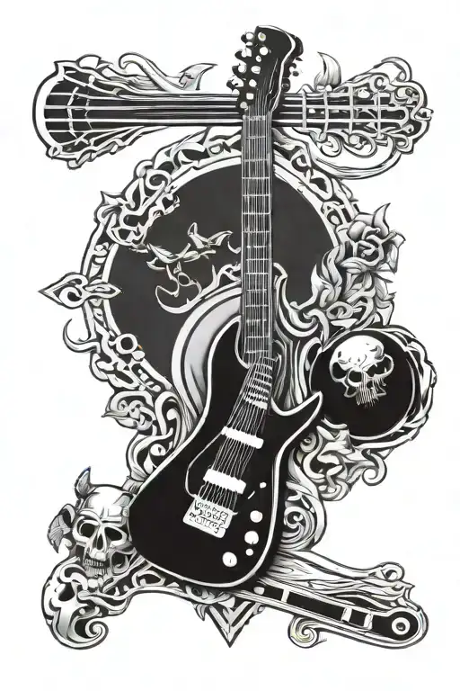 Cricket Bat And Electric Guitar Intertwined