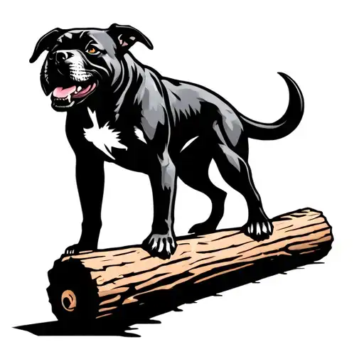 A Fierce Dog Silhouette Lifting A Heavy Wooden Log As A Nod To Powerlifting And Woodworking