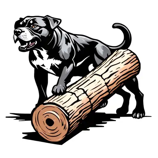 A Fierce Dog Silhouette Lifting A Heavy Wooden Log As A Nod To Powerlifting And Woodworking