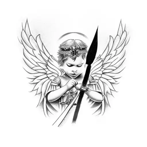 Angel With Sword On One Knee