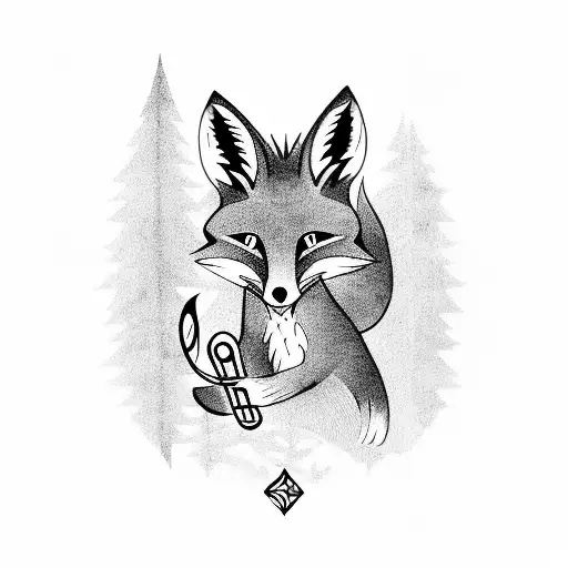 A Fox Playing A Musical Instrument In A Mystical Forest