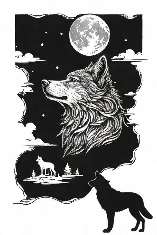 Wolf Howling At A Full Moon