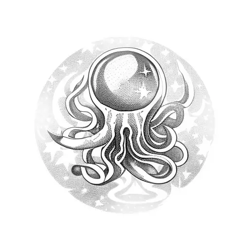 A Mystical Squid Wrapped Around A Crystal Ball With Stars In The Background