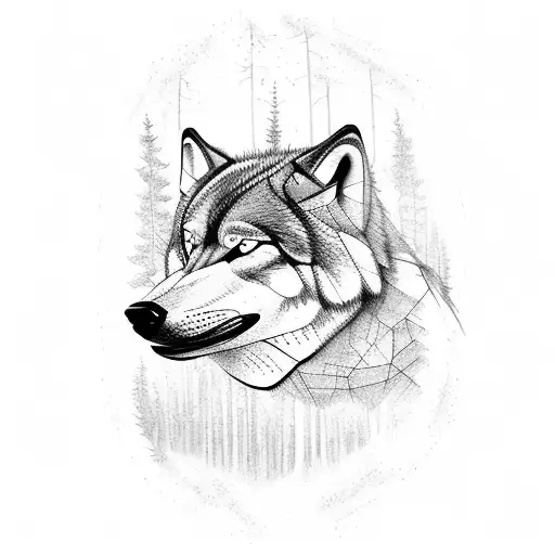 A Chained Huge Wolf In The Forest