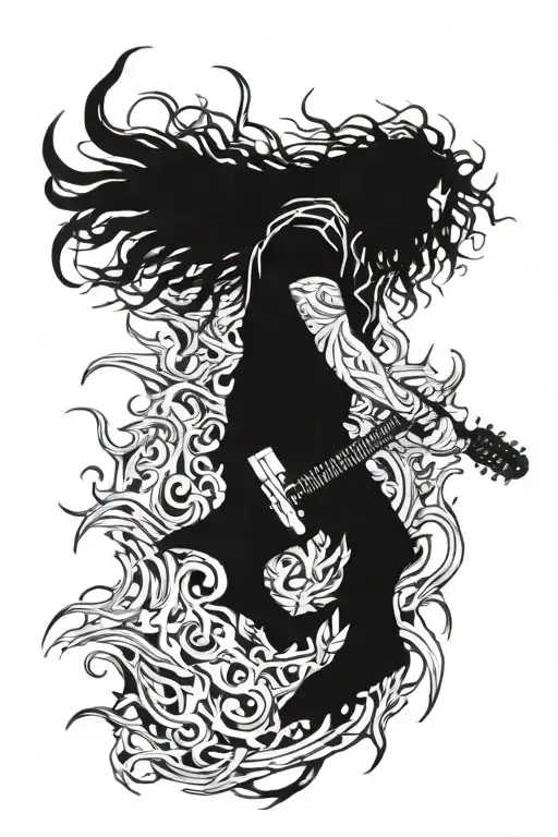 Dimebag Darrell Guitar With Chester Bennington Flames In Background