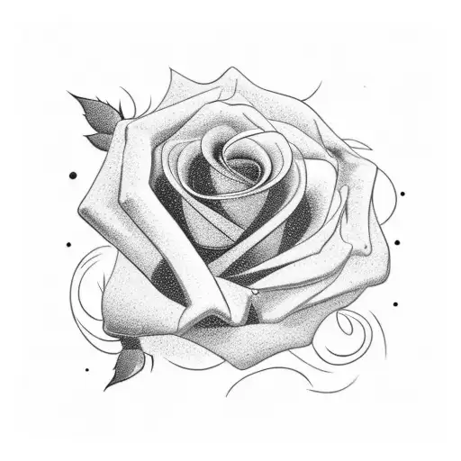 A Unique Design Combining The Gemini Symbol And A Red Rose In A Blackwork Style