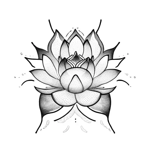 A Blackwork Tattoo Of A Water Lotus With A Snake Coiled Around Its Stem