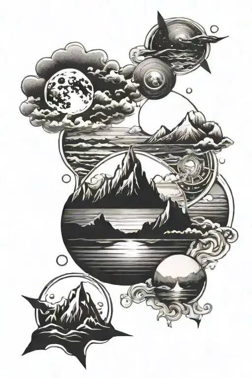Mountains With Ocean And Full Moon Surrounded