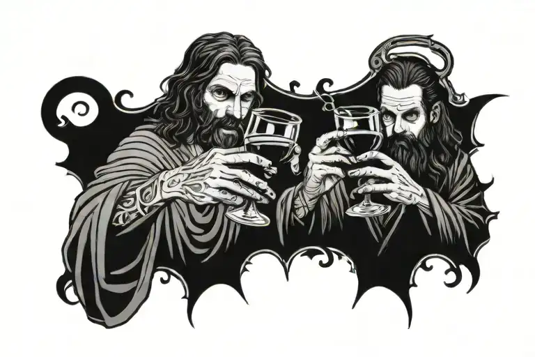 Satan Toasting Wine Glass With Jesus