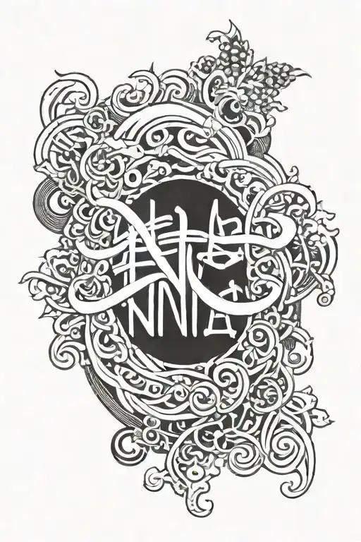 Japanese Lettering With The Word Nana Around It