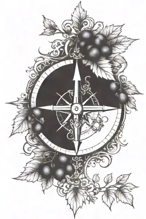 A Compass Rose Made Of Vine Branches And Grapes