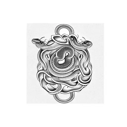 A Blackwork Tattoo Of A Snake Coiled Around A Steering Wheel