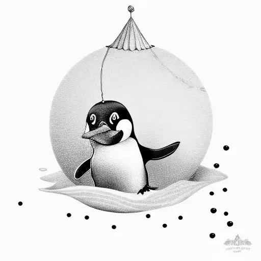 Cute Penguin In Ocean Holding Ballons