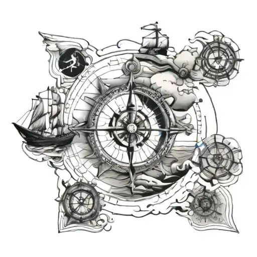 Ship Compass Map Waves