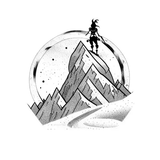 A Silhouette Of Harley Quinn Hiking Up A Mountain Trail