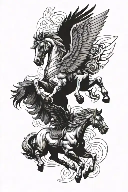 Winged Chess Horse Together With Screaming Eagle Flying