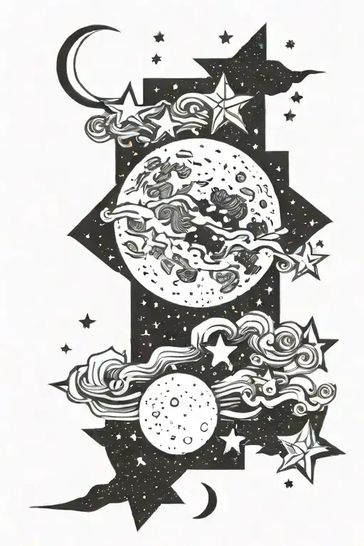 Moon And Stars In Rectangle Shape