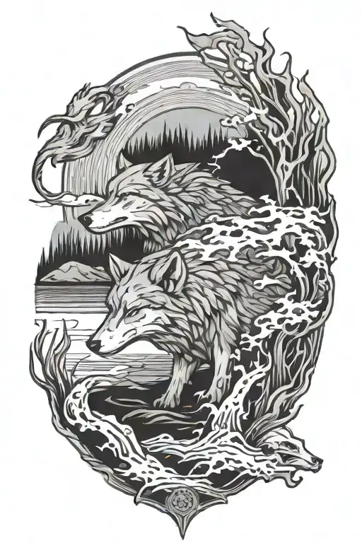 Wolf In A Pond With A Spartan Soldier