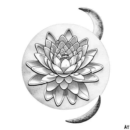 A Mystical Water Lily Blooming Under A Crescent Moon And Star
